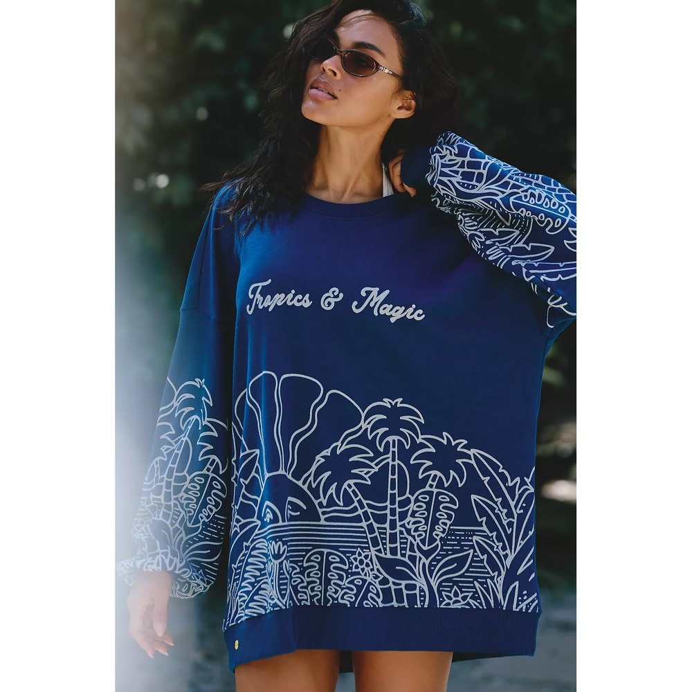NEW Celandine x Tigre Indigo Tropics & Magic Oversize Sweatshirt Womens XXS/XS